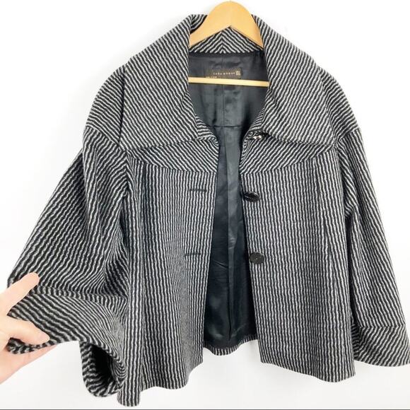 Zara wool retro jacket with big buttons gray and black pattern, wide sleeves  M - Picture 8 of 16
